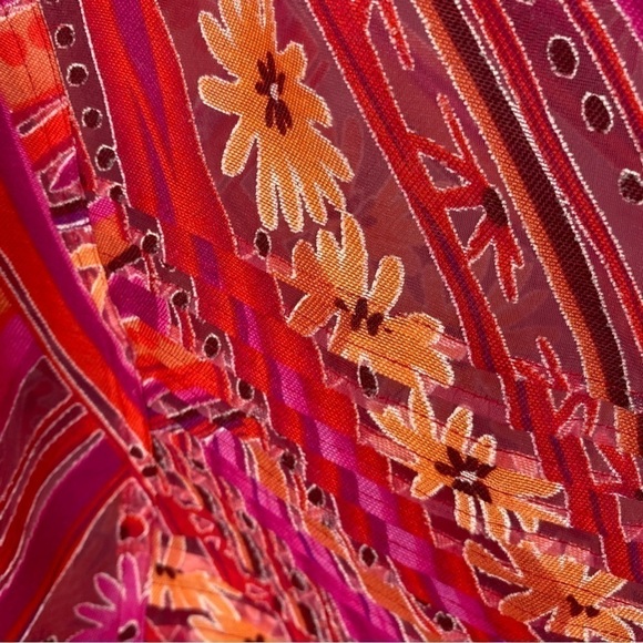 Y Pink Orange Floral Semi Sheer Rayon Linen Blend Floral Blouse XL - Picture 6 of 9